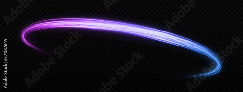 Shiny lines with sparkles. Magic gradient comet light trail with glitter particles. Space wavy lines twinkle on transparent background.