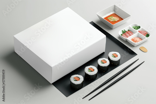 Sushi branding and packaging mockup. AI generation
