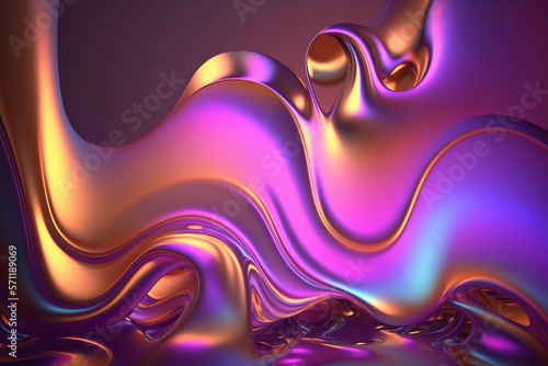 Iridescent Wavy Abstract Texture Background with Vibrant Neon Holographic Liquid Distortion and Reflection Surface - Ideal for Graphic Design, Digital Art, and Branding, Generative AI