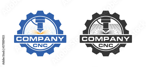 Set of CNC machine logo emblem with plate steel illustration, Professional laser cutting logo design template silhouette isolated