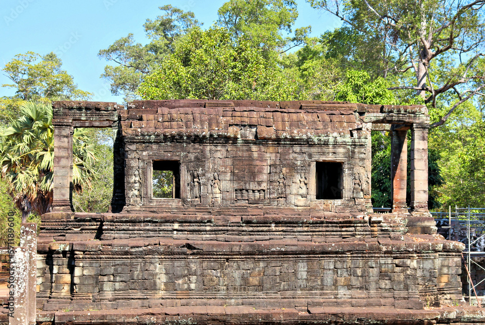 Naklejka premium Bayon temple in Cambodia, faces of unknown deities