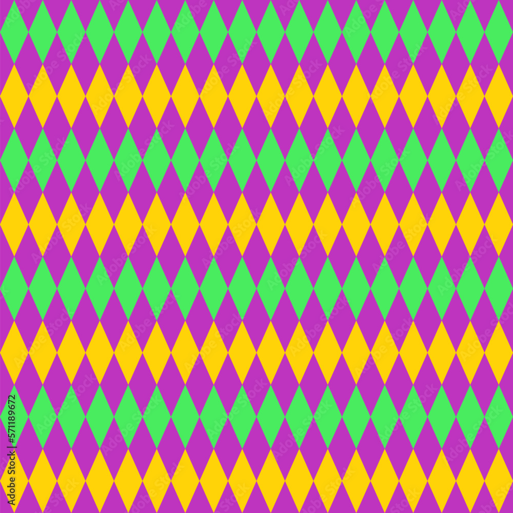 Stained glass window seamless pattern Mardi grass background Colorful rhombus mosaic Isolated vector illustration Stained glass window seamless pattern Mardi grass background Colorful rhombus mosaic Isolated vector illustration
