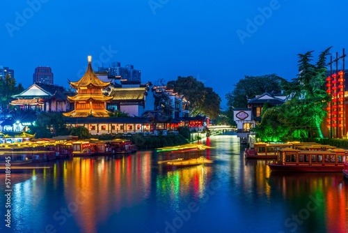 Nanjing Confucius temple at night photo