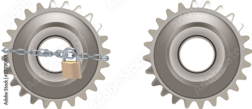toothed gear open and closed with padlock-