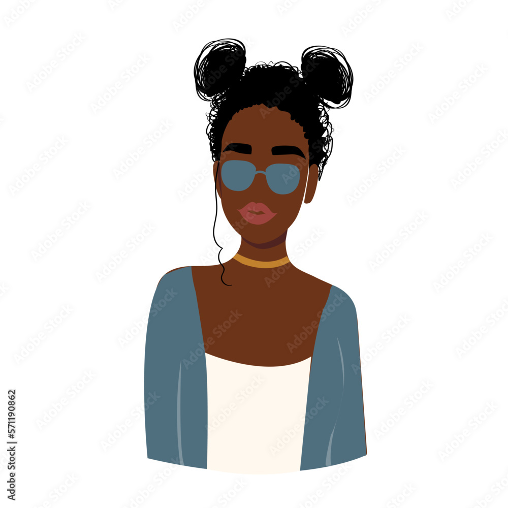 Stylish black girl in flatley style. Abstract portrait of an African American woman. Fashion trend for t shirt print, banner, poster, greeting card