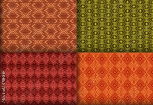 Ornate geometric chevron seamless ornament bundle. Indian motif ethnic patterns. Chevron ikat geometric vector endless backdrop package. Monochrome background prints.