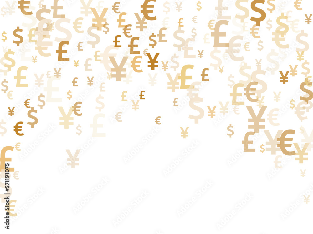 Euro dollar pound yen gold icons flying money vector design. Income pattern. Currency symbols