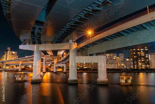 Beautiful landscape of architecture with Tokyo highway Bridge, Japan, travel background photo