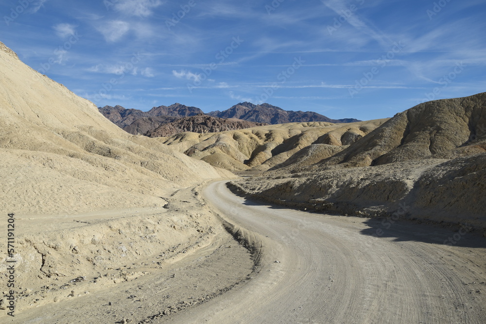 Landscape in the Death Valley National Park: mountain road in the Twenty Mules Team Canyon