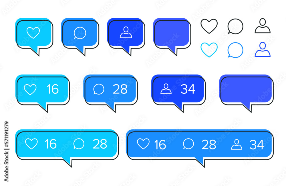 Like, Follower, Comment Icon Set. Trendy Style. Like, Follower, Comment Icon Set. Trendy Style.