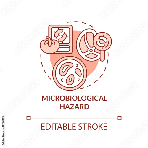 Microbiological hazard terracotta concept icon. Harmful bacteria. Food safety risk abstract idea thin line illustration. Isolated outline drawing. Editable stroke. Arial, Myriad Pro-Bold fonts used