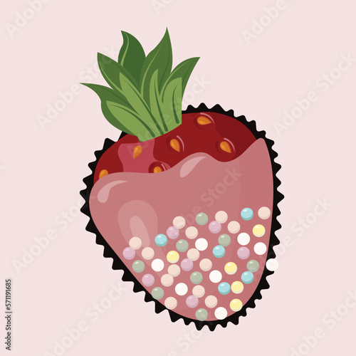 Ripe strawberries in chocolate glaze. fondue dessert. Seamless pattern. Vector illustration.