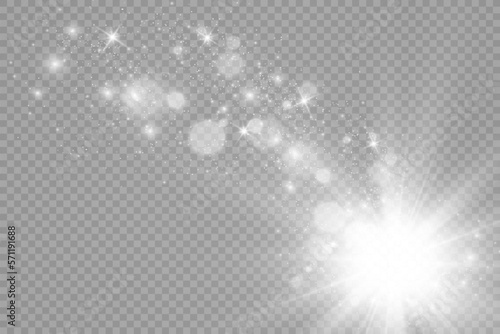 Special lens flash  light effect. The flash flashes rays and searchlight. illust.White glowing light. Beautiful star Light from the rays. The sun is backlit. Bright beautiful star. Sunlight. 