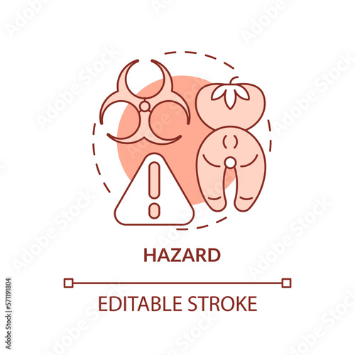 Hazard terracotta concept icon. Control of contamination risk. HACCP system element abstract idea thin line illustration. Isolated outline drawing. Editable stroke. Arial, Myriad Pro-Bold fonts used