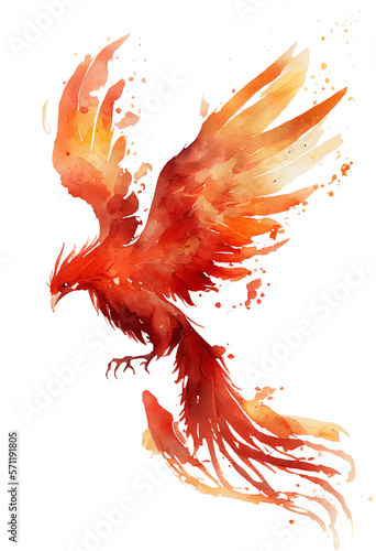 watercolor painting of a phoenix bird on a transparent background, png, Generative AI