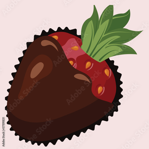 Ripe strawberries in chocolate glaze. fondue dessert. Seamless pattern. Vector illustration.
