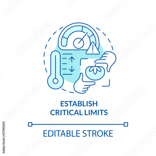 Establish critical limits turquoise concept icon. Evaluate risks. HACCP principle abstract idea thin line illustration. Isolated outline drawing. Editable stroke. Arial, Myriad Pro-Bold fonts used