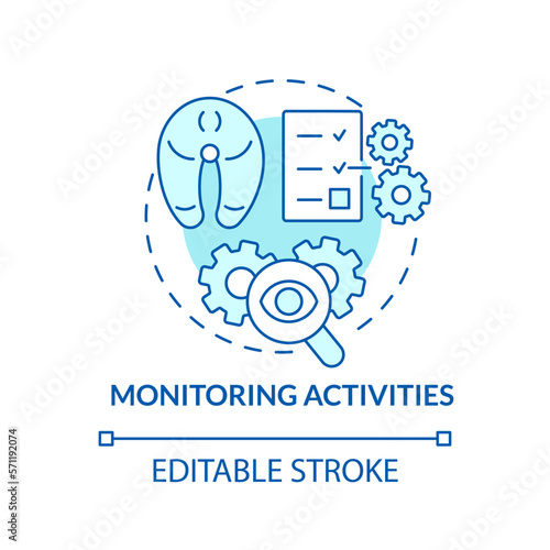 Monitoring activities turquoise concept icon. Contamination control. HACCP principle abstract idea thin line illustration. Isolated outline drawing. Editable stroke. Arial, Myriad Pro-Bold fonts used
