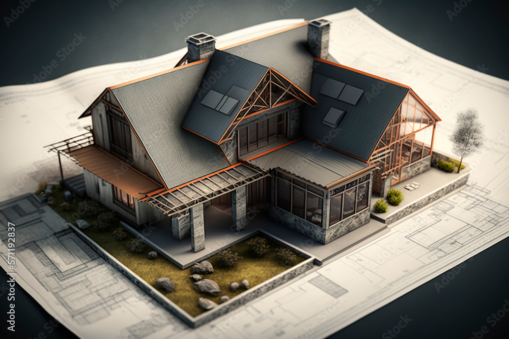 House construction according to building plans, building project ...