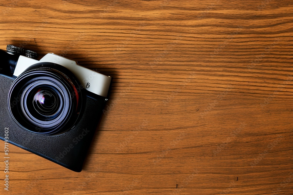 Black Camera on a Wooden Background