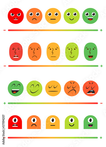 Set of Satisfaction Rating Icons. Set of Feedback Icons in form of emotions. Excellent, good, normal, bad, awful. Vector illustration.