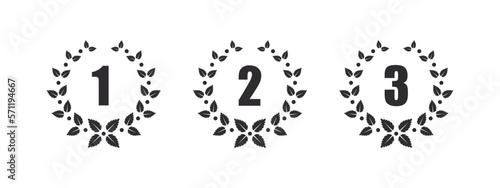 Top places signs. Prize badges. First place. Second place. Third place. Trophy icons. Vector illustration