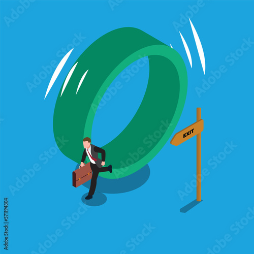 Businessman exiting rat race running 3d isometric vector illustration concept for banner, website, landing page, ads, flyer template