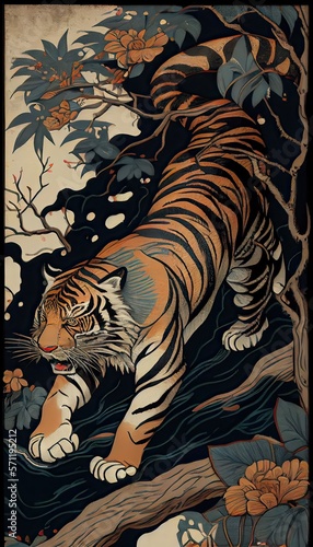 Powerful tiger painting