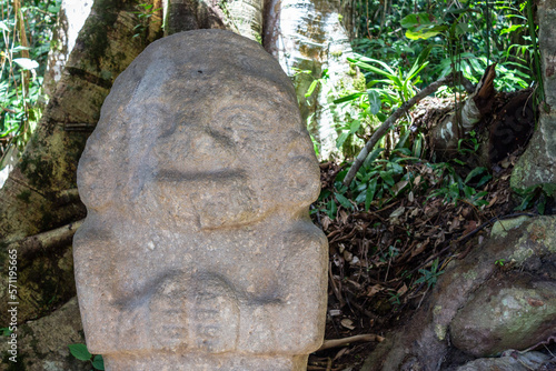 San Agustin (San Agustín), Huila, Colombia : pre-columbian megalithic sculpture on display in the archaeological park, San Agustin. Impressive statue carved with volcanic stone. photo