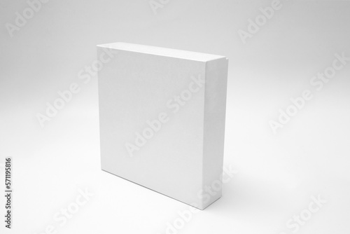 White textured box, gift mockup on white background.High resolution photo. Blank White Product Package Box Mock-up. Container, Packaging Template on white. Cardboard box. © MarijaBazarova