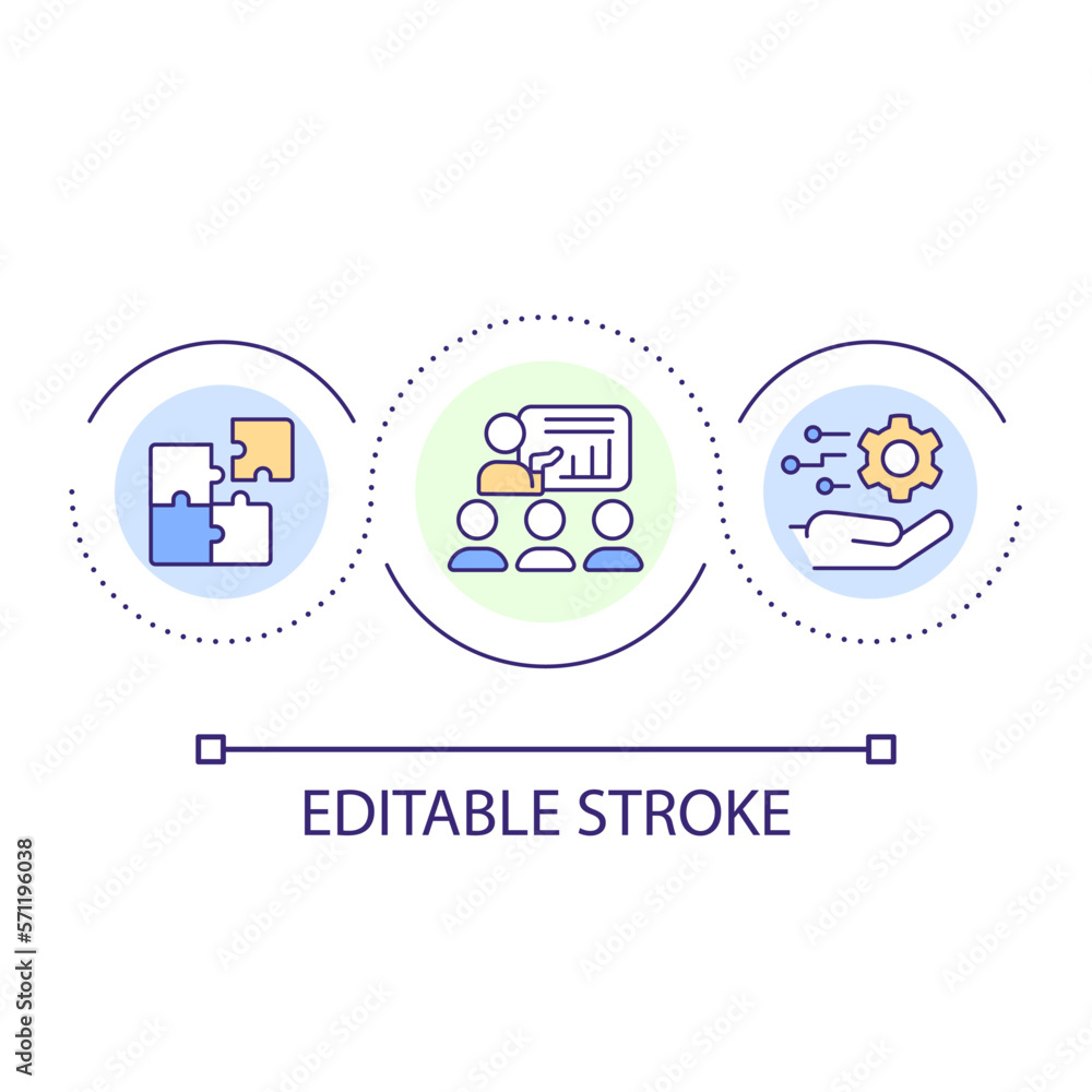 Employee training loop concept icon. Gain knowledge and skills. Corporate education. Presentation abstract idea thin line illustration. Isolated outline drawing. Editable stroke. Arial font used