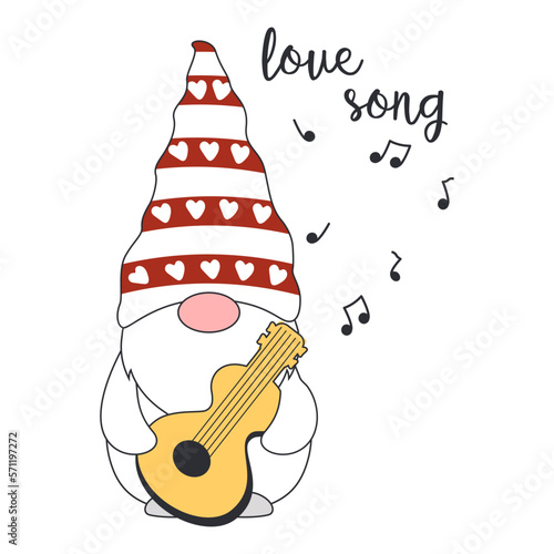 Illustration of a gnome playing romantic music on his guitar
