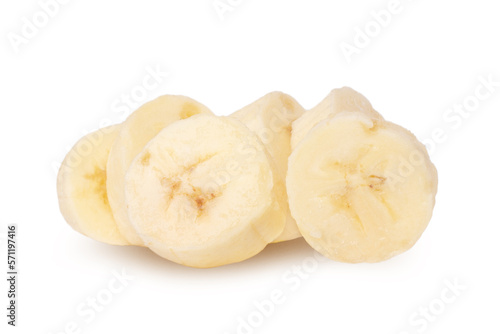Fresh raw banana cut into pieces. Isolated on white background.