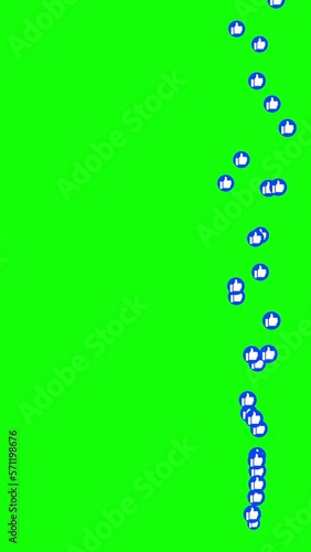 Social media live style Thumb Up emoji animation coming from bottom on green chroma key. Vertical seamless loopable animation.