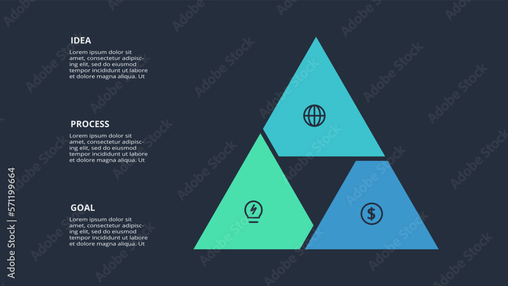 Circle dark infographic with 3 elements template for web on a black background, business, presentation. Vector Circle dark infographic with 3 elements template for web on a black background, business, presentation. Vector