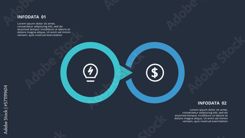 Circle dark infographic with 2 elements template for web on a black background, business, presentation. Vector
