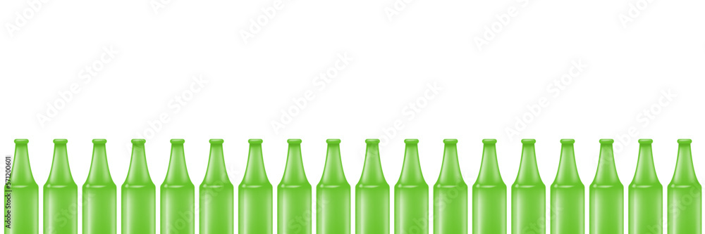 green bottles line up isolated on green background. vector Plant for the production of glass bottles and beer green bottles line up isolated on green background. vector Plant for the production of glass bottles and beer