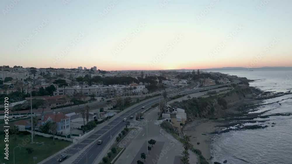 aerial view of Sunrise over the houses of Lisbon in Portugal. Estoril, Cascais. aerial view of Sunrise over the houses of Lisbon in Portugal. Estoril, Cascais.