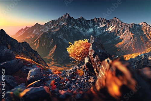 Mountain Autumn Landscape Illustration 2. Generative AI.