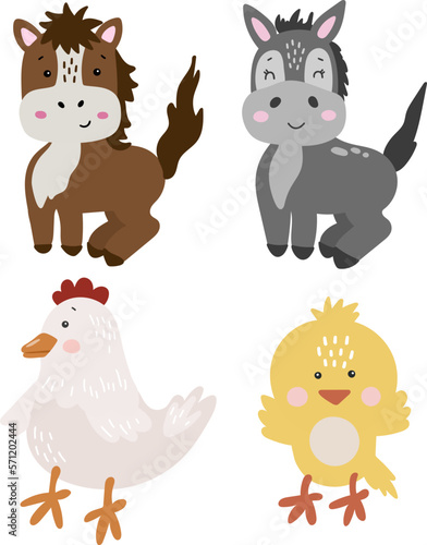 Farm animals isolated vector, Cute Animals collection, Farm Clipart, Portrait animal vector, Baby animal elements set