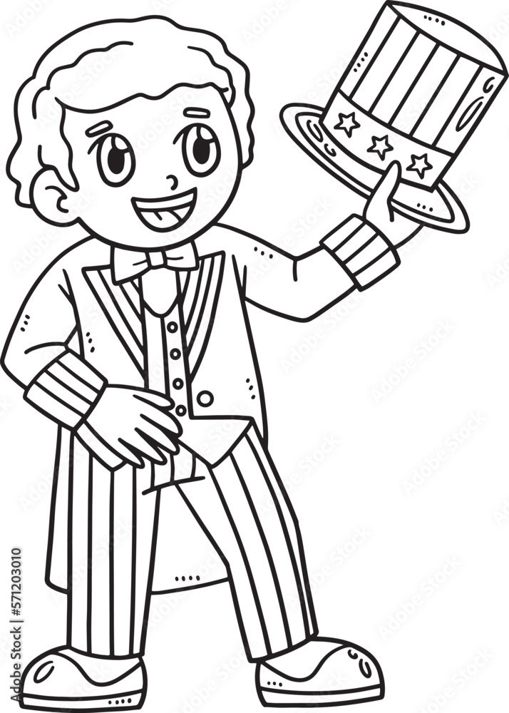 Boy Wearing Uncle Sam Outfit Isolated Coloring Boy Wearing Uncle Sam Outfit Isolated Coloring