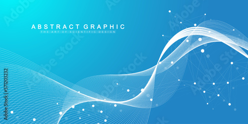 Digits abstract background with connected line and dots, wave flow. Digital neural networks. Network and connection background for your presentation. Graphic polygonal background. Vector illustration.