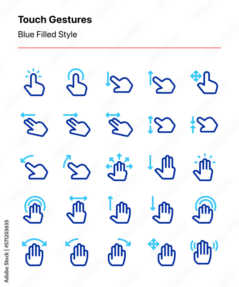 Customizable set of touch gesture icons covering gestures and movements for user interaction on device interfaces. Perfect for apps, websites, product design, device interface, interaction design, etc Customizable set of touch gesture icons covering gestures and movements for user interaction on device interfaces. Perfect for apps, websites, product design, device interface, interaction design, etc
