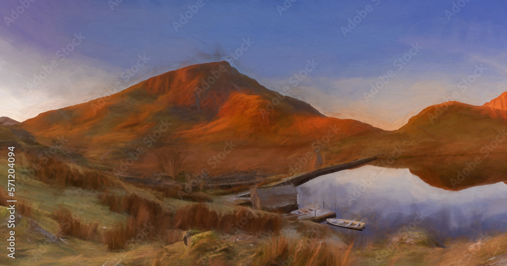 Digital painting of Y Garn in the Snowdonia National Park, Wales.