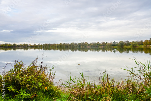Fasaneriesee near Munich. Landscape at the lake in autumn in Bavaria. 