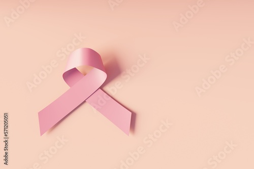 Pink ribbon, Breast cancer awareness symbol, Cancer awareness October month, Pink day, World cancer day background, 3d rendering, 3d illustration