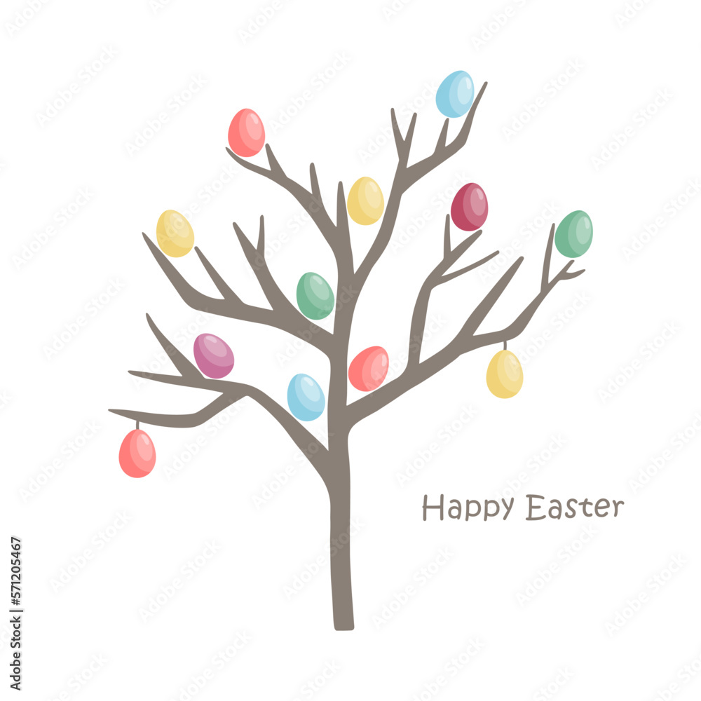 Fototapeta premium Easter multicolored eggs vector illustration. Colorful tree. Easter tree. 