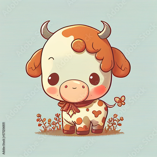 Cow chibi cute kawaii cow graphic farm icon illustration © Jacek