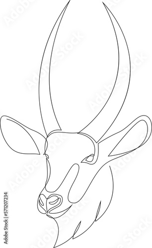 Water goat head in continuous line art drawing style. Waterbuck minimalist black linear sketch isolated on white background. Vector illustration.