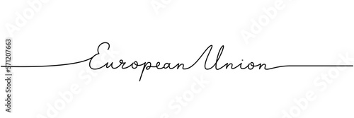 European Union - word with continuous one line. Minimalist drawing of phrase illustration. European Union country - continuous one line illustration.